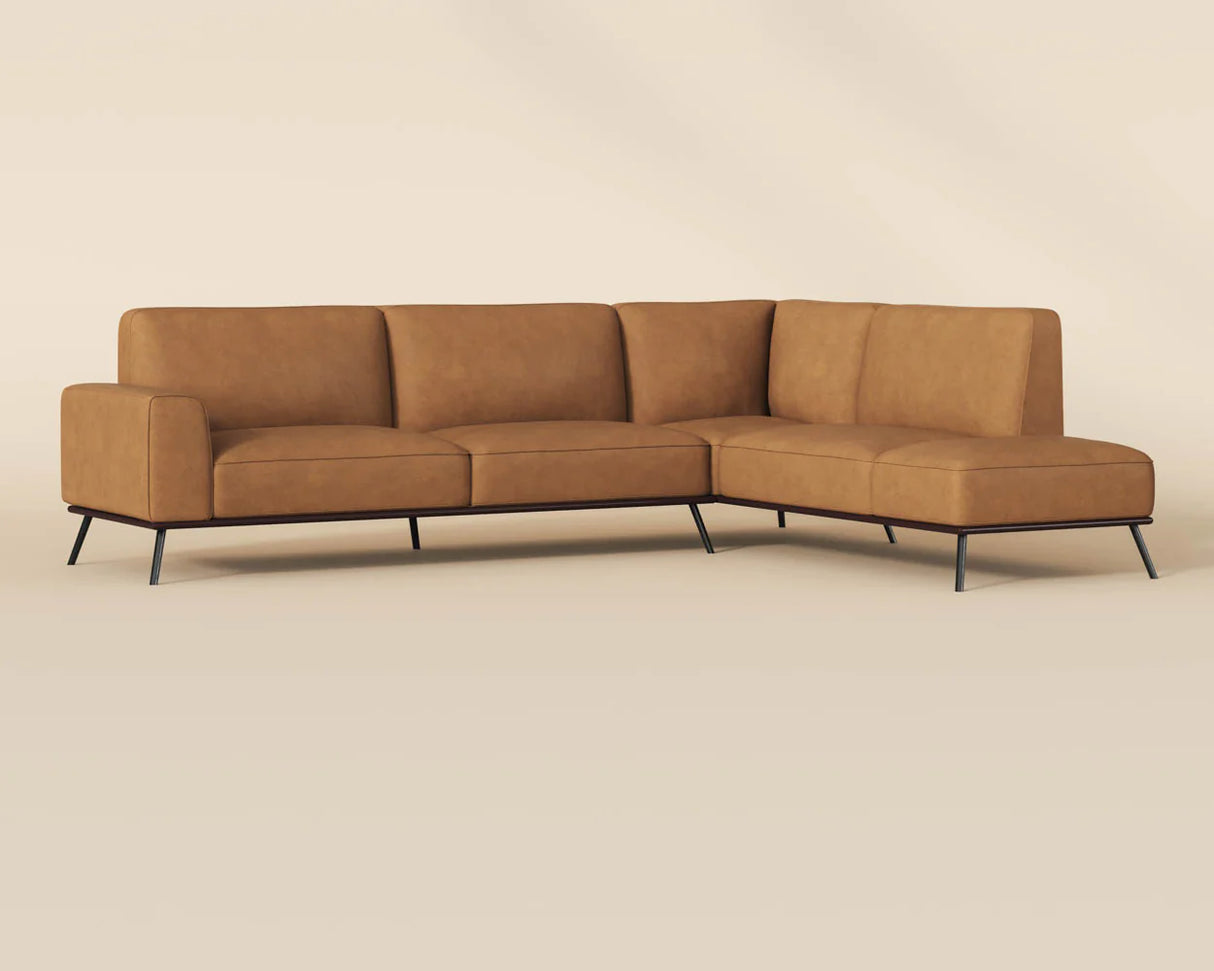 Brandi Sofa Chaise Camel Italian Leather Modern Sofa | Sunpan - sold by Home Elegance USA