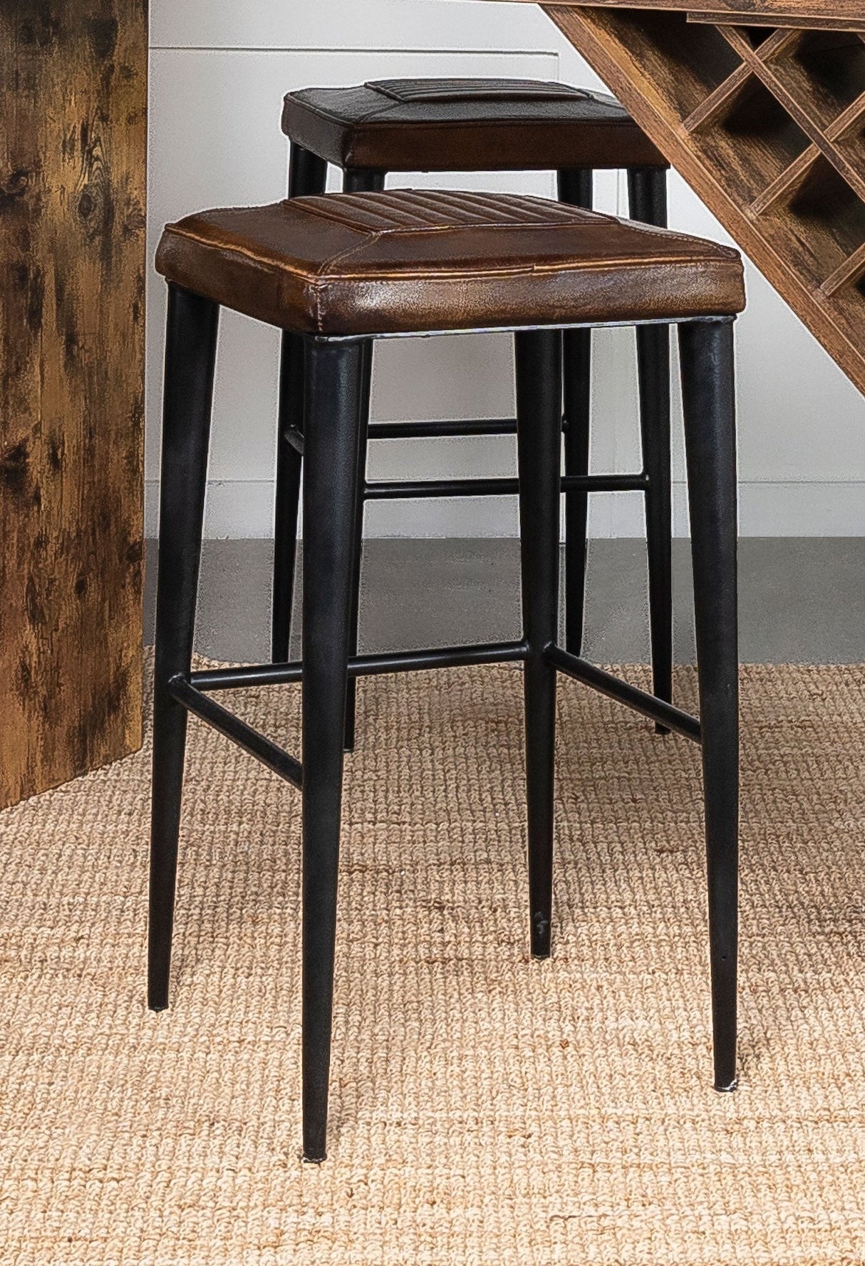 Alvaro Leather Upholstered Backless Bar Stool Antique Brown and Black (Set of 2) | Coaster - 109079 - Home Elegance USA - 2