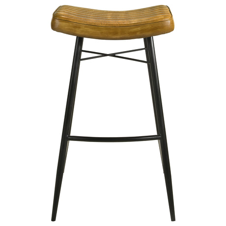 Bar Stool - Bayu Leather Upholstered Saddle Seat Backless Bar Stool Antique Camel and Black (Set of 2)