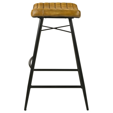 Bar Stool - Bayu Leather Upholstered Saddle Seat Backless Bar Stool Antique Camel and Black (Set of 2)