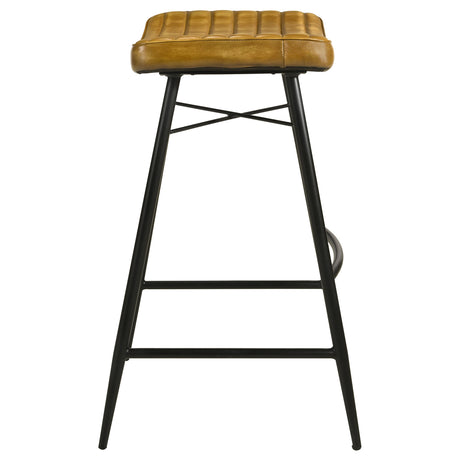 Bar Stool - Bayu Leather Upholstered Saddle Seat Backless Bar Stool Antique Camel and Black (Set of 2)