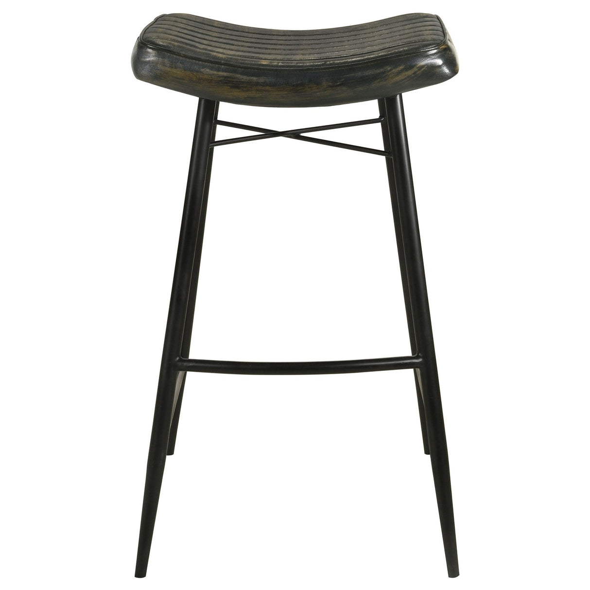 Bayu Leather Upholstered Saddle Seat Backless Bar Stool Antique Espresso and Black (Set of 2) | Coaster | Home Elegance USA