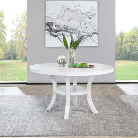 Judd 54-inch Round Dining Wood Table with Shelf Pearl White - Home Elegance USA