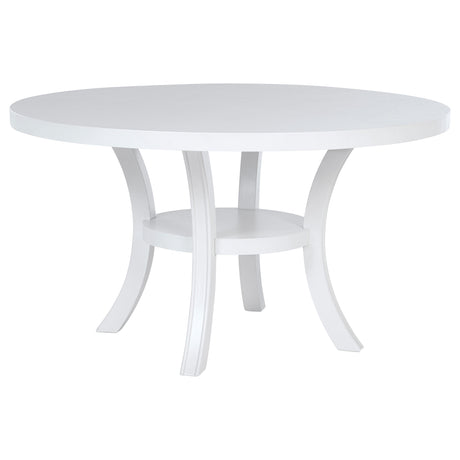 Judd 54-inch Round Dining Wood Table with Shelf Pearl White - Home Elegance USA