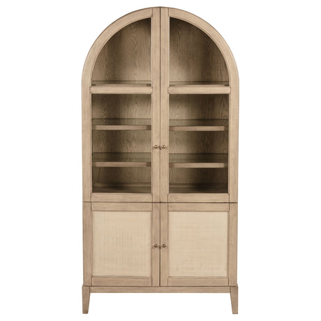 Kailani 4-Door Cane Dining Vitrine Display Cabinet Beige Oak - Home Elegance USA