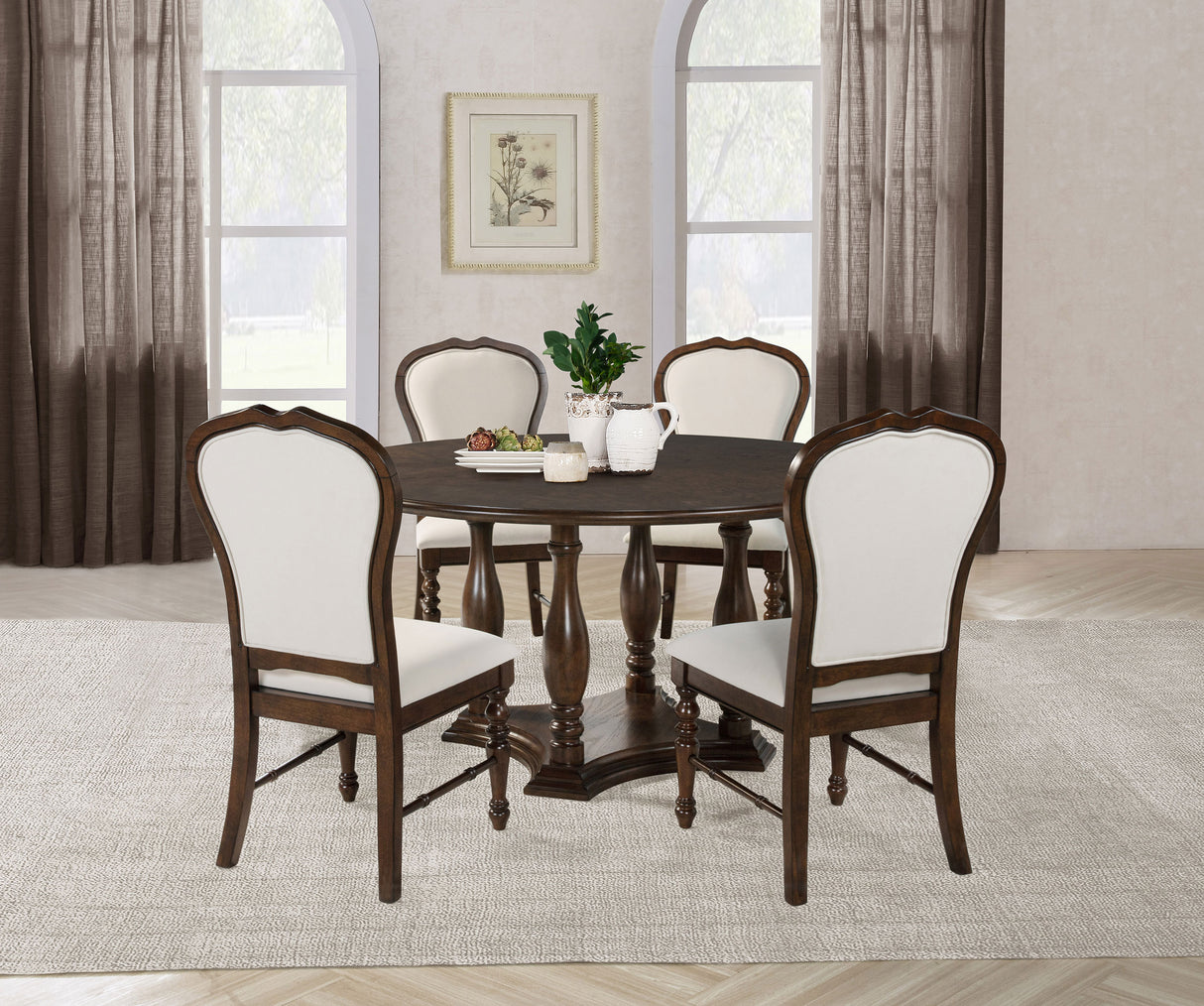 Landon 5-piece 60-inch Round Dining Table Set Rich Brown - Home Elegance USA