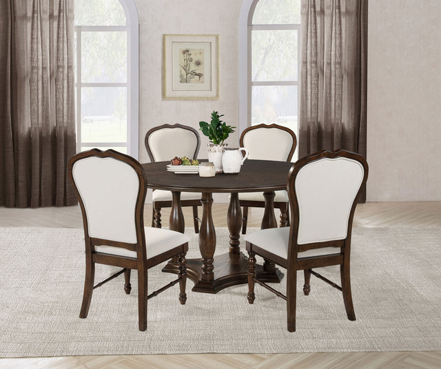 Landon 5-piece 60-inch Round Dining Table Set Rich Brown - Home Elegance USA