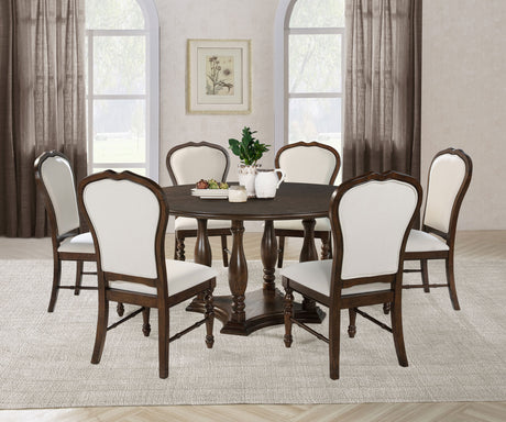 Landon 7-piece 60-inch Round Dining Table Set Rich Brown - Home Elegance USA