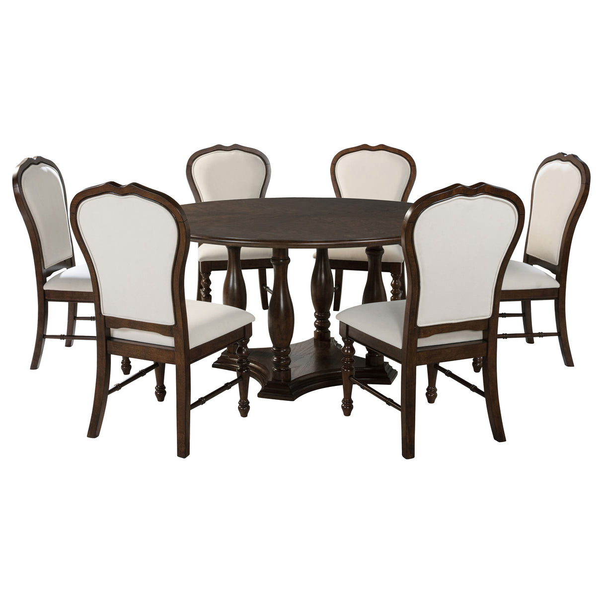 Landon 7-piece 60-inch Round Dining Table Set Rich Brown - Home Elegance USA