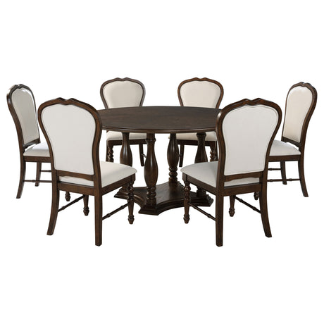 Landon 7-piece 60-inch Round Dining Table Set Rich Brown - Home Elegance USA