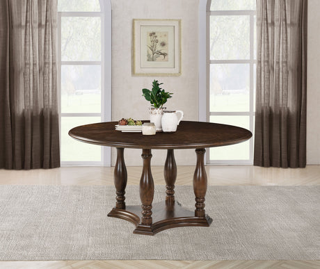 Landon 60-inch Round Wood Pedestal Dining Table Rich Brown - Home Elegance USA