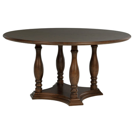 Landon 60-inch Round Wood Pedestal Dining Table Rich Brown - Home Elegance USA
