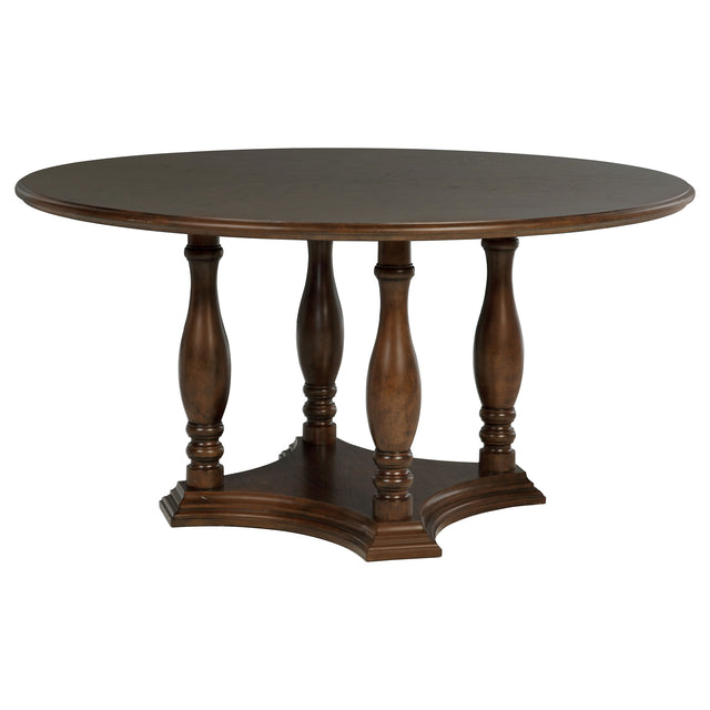 Landon 60-inch Round Wood Pedestal Dining Table Rich Brown - Home Elegance USA