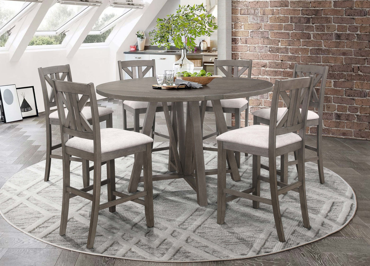 Athens Round Counter Height Table with Drop Leaf Barn Grey | Coaster | Home Elegance USA