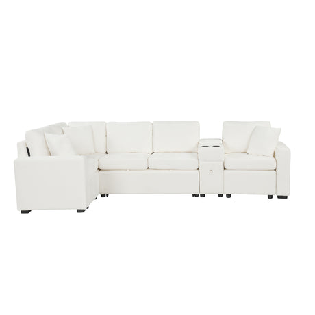 120.5' L-shaped Convertible Sofa Bed Modular Sectional Sofa Reversible Sleeper with Pull-Out Bed, Cup Holders, and Ample Storage Space for Living Room(Old SKU:N719S001940K), White - sold by Home Elegance USA
