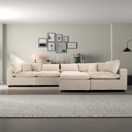 Hayward Ivory Velvet Modular Sectional Sofa with Foam Cushions and Removable Back, Elegant and Durable - sold by Home Elegance USA