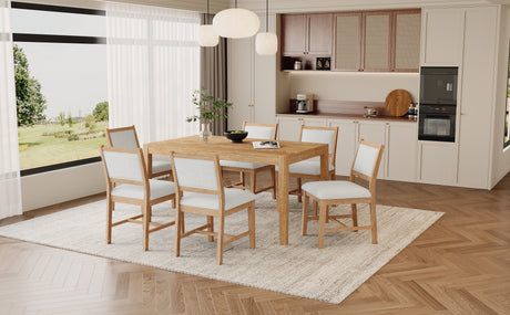 TREXM 7-Piece Retro Dining Table Set for 6, 1 Rectangular Wood Dining Table Set for 6 with Upholstered Chairs for Dining Room and Kitchen (Natural) - sold by Home Elegance USA