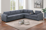 Modern Style L-Shape 4pc Sectional Set Dark Gray Finish Reversible Loveseat USB Ports Cup Holder Armless Chair Plastic Legs Corduroy Upholstered Primary Living Room