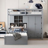Twin Bunk Bed with Drawers, Wardrobe, Storage Shelves and Hydraulic Bed,Gray - sold by Home Elegance USA