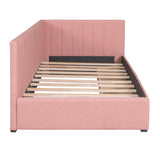 Upholstered Daybed with 2 Storage Drawers Twin Size Sofa Bed Frame No Box Spring Needed, Linen Fabric (Pink) - Home Elegance USA