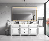 84in. W x48 in. H Framed LED Single Bathroom Vanity Mirror in Polished Crystal Bathroom Vanity LED Mirror with 3 Color Lights Mirror for Bathroom Wall | Home Elegance USA