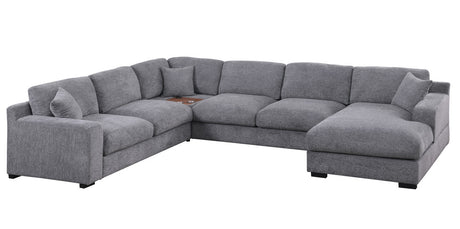 Chiara 128'W Light Gray Chenille Fabric Corner Sectional Sofa with Right-Facing Chaise, Cupholders, and Charging Ports - sold by Home Elegance USA