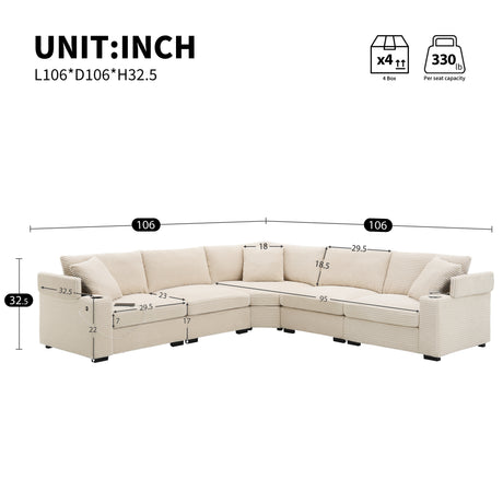 106' Convertible L Shaped Sectional Sofa,Corduroy Corner Couch with Armrest Storage,Cup Holders,USB Charger,Irregular Corner,Oversized Comfy Modular Sofa for Living Room,Apartment,2 Colors - sold by Home Elegance USA