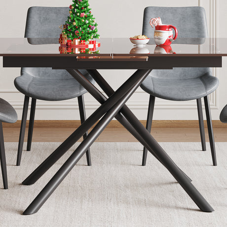 59-inch Expandable Dining Table Set with 8 Gray Ergonomic Chairs, Black Sandblasted Glass Top & X-Base, 4-6 Seater Modern Dining Set for Small Spaces, Kitchen and Apartment - sold by Home Elegance USA