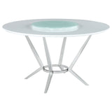 Dining Table With Lazy Susan - Abby Round Dining Table with Lazy Susan White and Chrome | Coaster - 110321 - Home Elegance USA - 1