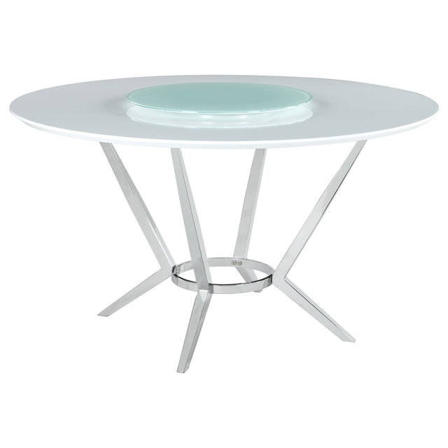 Dining Table With Lazy Susan - Abby Round Dining Table with Lazy Susan White and Chrome | Coaster | Home Elegance USA