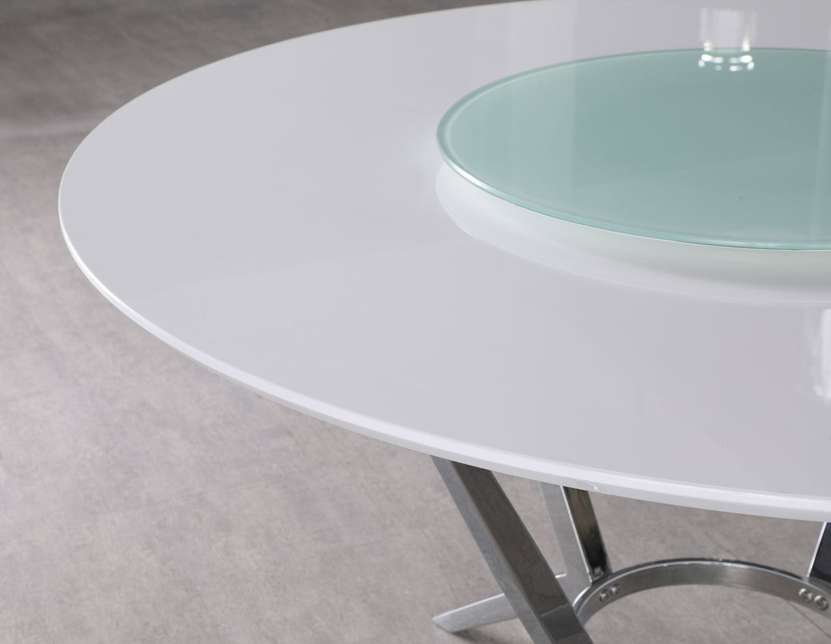 Dining Table With Lazy Susan - Abby Round Dining Table with Lazy Susan White and Chrome | Coaster | Home Elegance USA