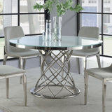 Dining Table - Irene Round Glass Top Dining Table White and Chrome