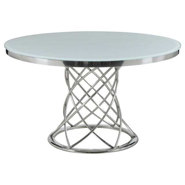 Dining Table - Irene Round Glass Top Dining Table White and Chrome