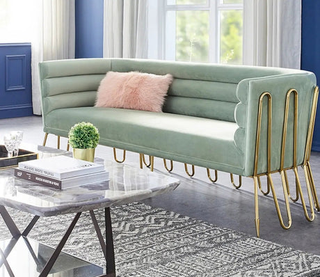 Divani Casa Bixby Modern Light Green Velvet & Gold Sofa Vgca1105 - Sofa - Grn - VGCA1105 - SOFA - GRN - Home Elegance USA - 5