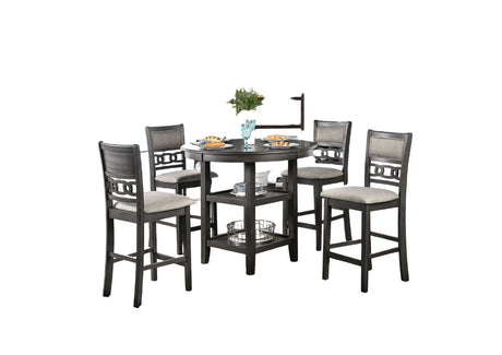 Transitional Style Gray Finish 5pc Counter Height Dining Table Set 1x Table 4x Chairs Round Table Open Shelves Padded Seat And Back - sold by Home Elegance USA