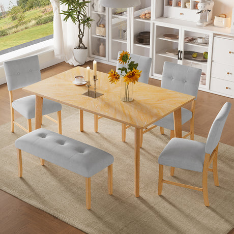 6PCs Dining Room Table Set, Rustic Farmhouse Dining Room Rectangular Table with 4 Upholstered Chairs and Bench, Solid Wood Kitchen Dining Table Set for 6 Persons - sold by Home Elegance USA