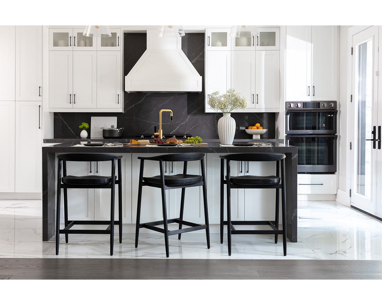 Jeremy Mid-Century Black Acacia Wood Counter Stool – Black