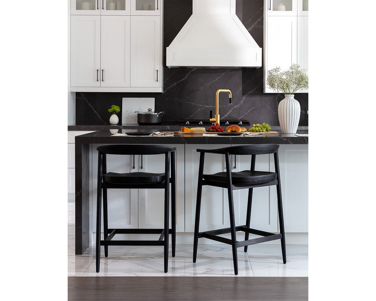 Jeremy Mid-Century Black Acacia Wood Counter Stool – Black