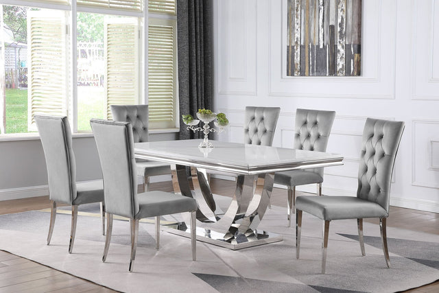 Kerwin 7 - piece Dining Room Set Grey and Chrome | Coaster | Home Elegance USA