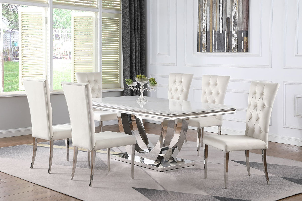 Kerwin 7 - piece Dining Room Set White and Chrome | Coaster | Home Elegance USA