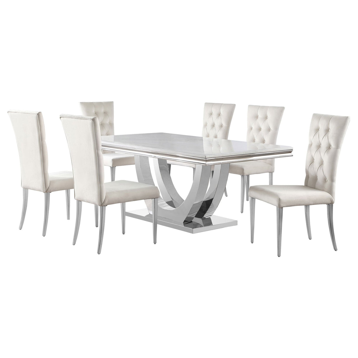 Kerwin 7 - piece Dining Room Set White and Chrome | Coaster | Home Elegance USA