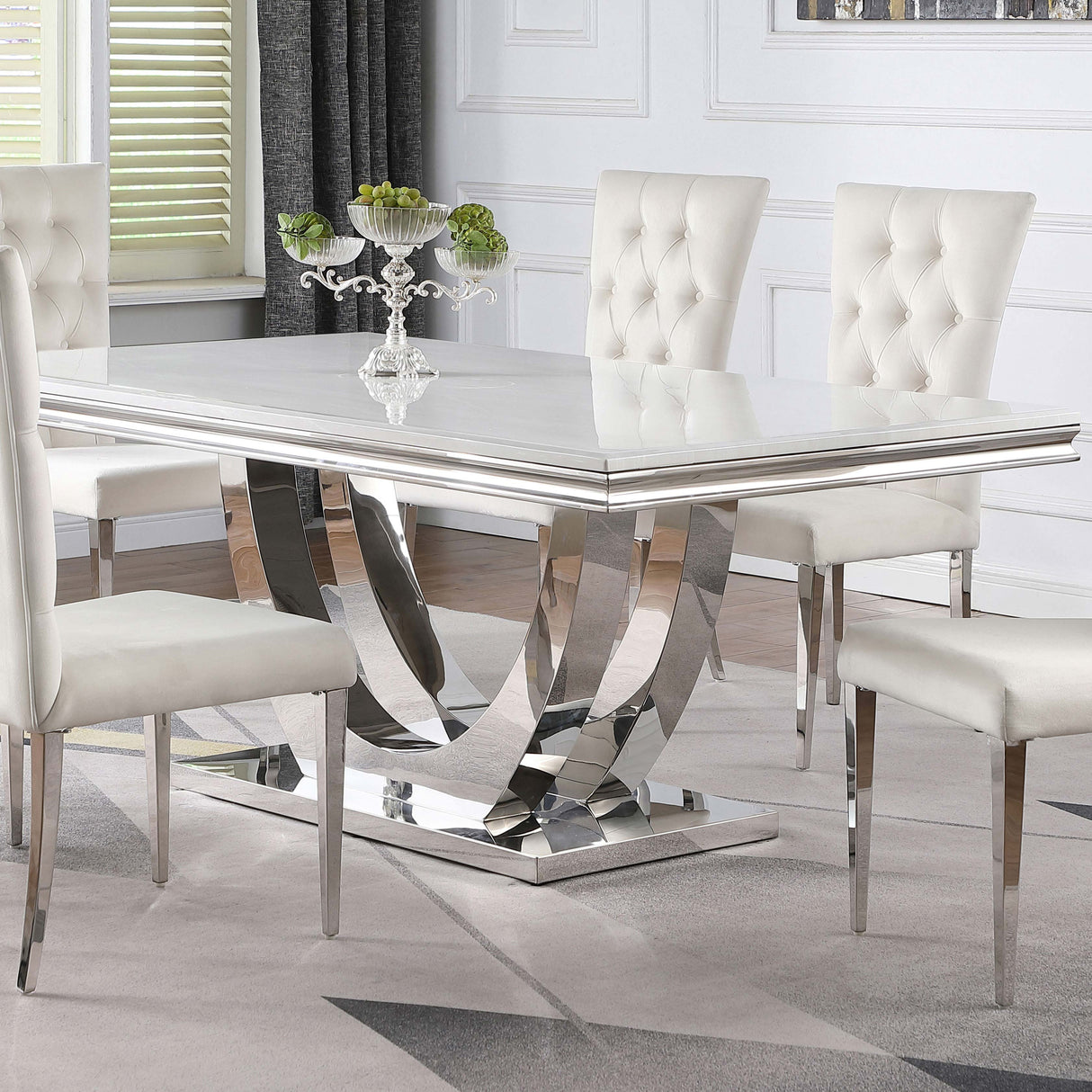 Dining Table - Kerwin Rectangle Faux Marble Top Dining Table White and Chrome