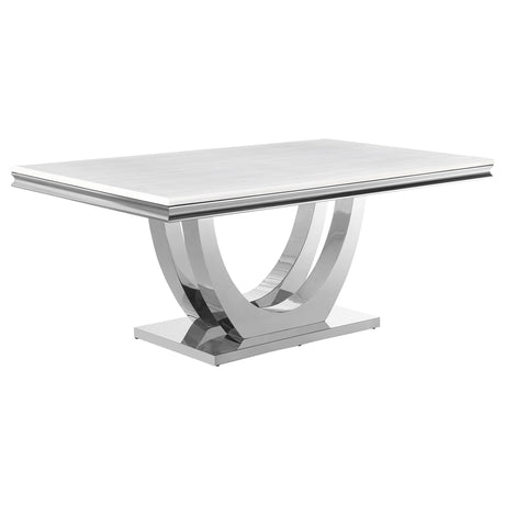 Dining Table - Kerwin Rectangle Faux Marble Top Dining Table White and Chrome