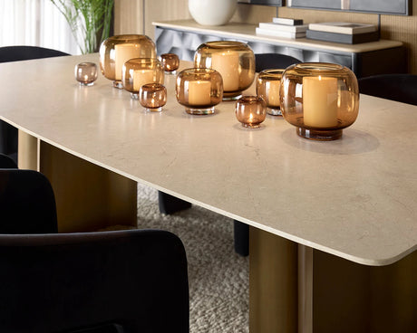 Astara 94.5-Inch Cream Marble & Antique Brass Dining Table | Sunpan - sold by Home Elegance USA