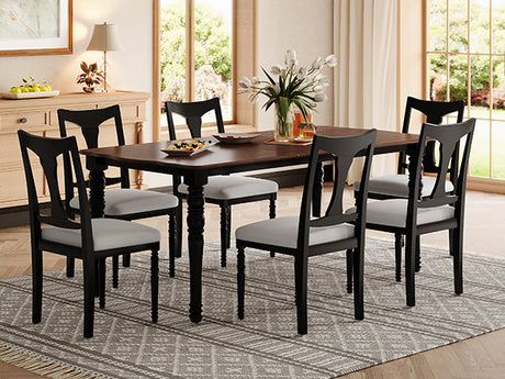 7-Piece Dining Table Set, 60inch to 78inch Extendable Wood Dining Table with Removable Leaf, Kitchen Table Set with 6 Upholstered Side Chair, Dining Table Set for 6 - sold by Home Elegance USA