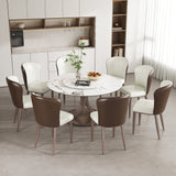 53' Round Dining Table with 360° Rotating Lazy Susan - Scratch & Heat Resistant Sintered Stone Tabletop for Dining Room & Kitchen(8 chairs)