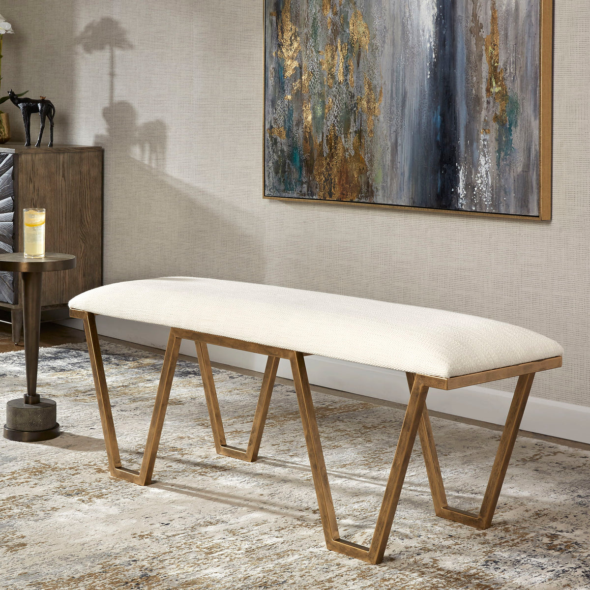 Farrah Geometric Bench - White / Yellow by Uttermost - View 7