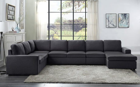 Hayden 146.5' Modular Sectional Sofa with Reversible Chaise in Dark Gray Linen - sold by Home Elegance USA
