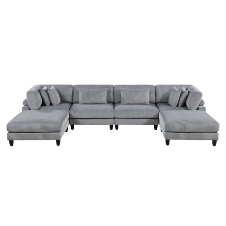 6pc Modular Sectional Set Gray Corduroy Upholstery 2x Armless Chairs 2x Corner Seats 2x Ottomans Pillows Living Room Furniture - sold by Home Elegance USA