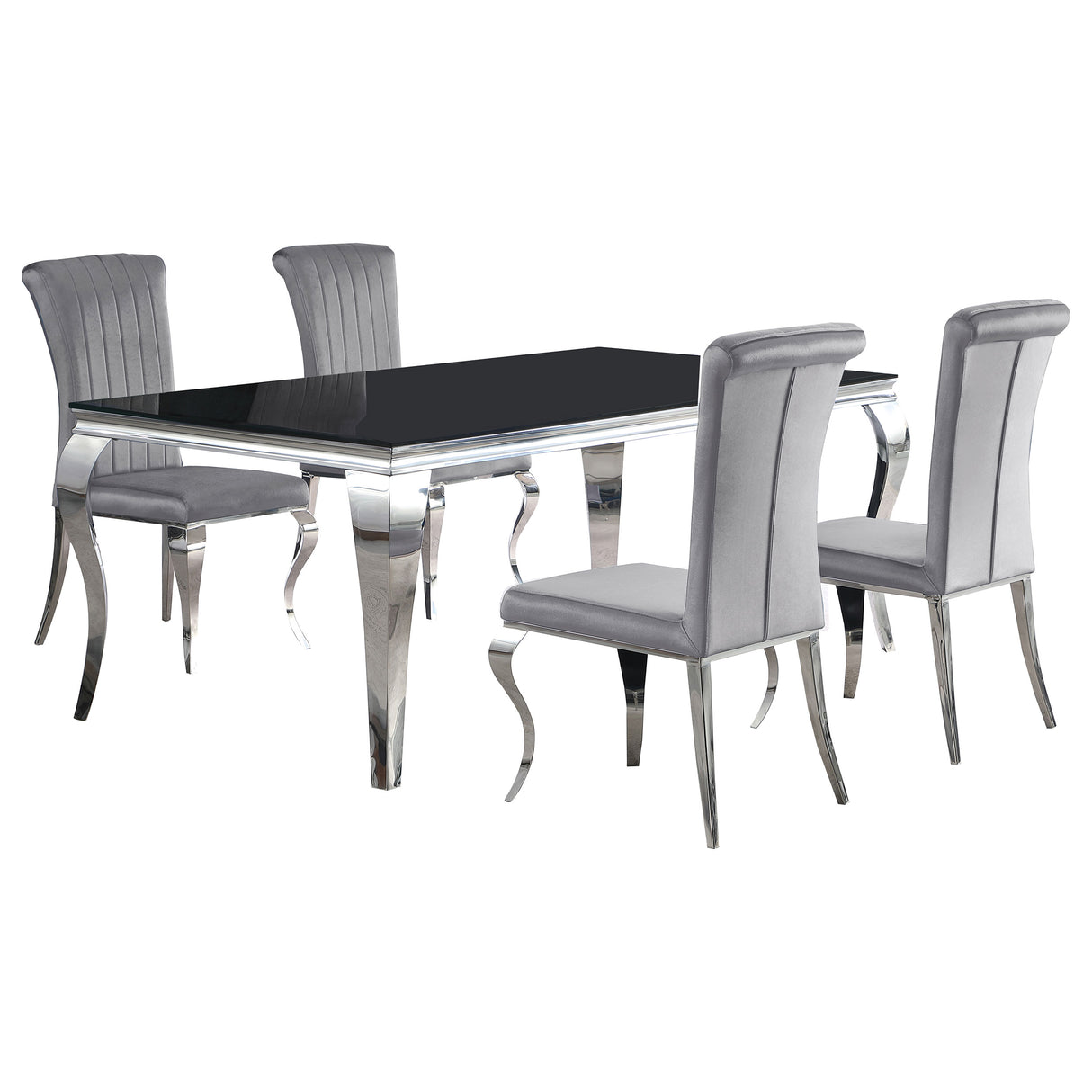 Carone 5-piece 81" Rectangular Black Glass Dining Set Grey - Home Elegance USA
